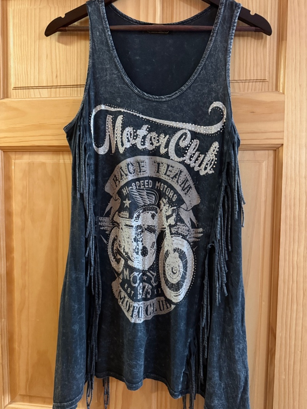 Fringed Motor Club Graphic Tank Top - Black
